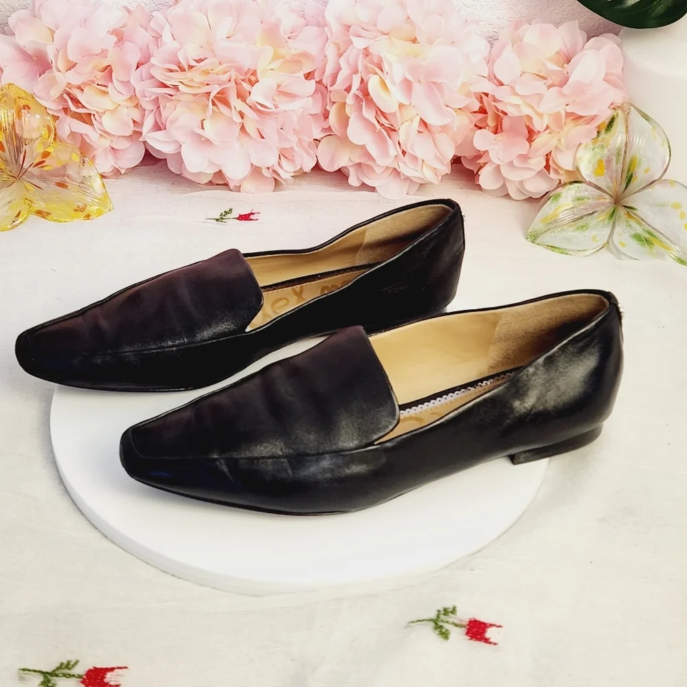 SAM Edelman Emelie Women’s Black Leather Loafers Shoes Square Toe Size 10M EUC